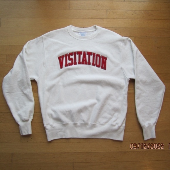 Vintage CHAMPION Reverse Weave Visitation Sweatshirt Women's M White Long Sleeve - Picture 1 of 11